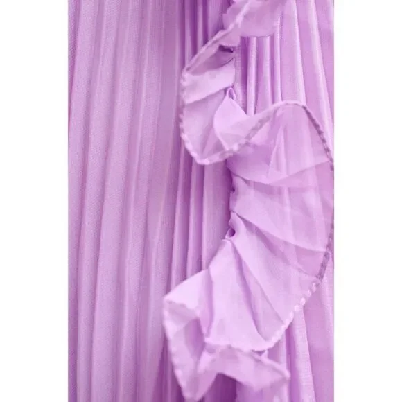 NWT Mac Duggal 49539 Size 20 Lilac Purple Pleated Ruffled V-Neck Maxi Gown Dress - Picture 4 of 4
